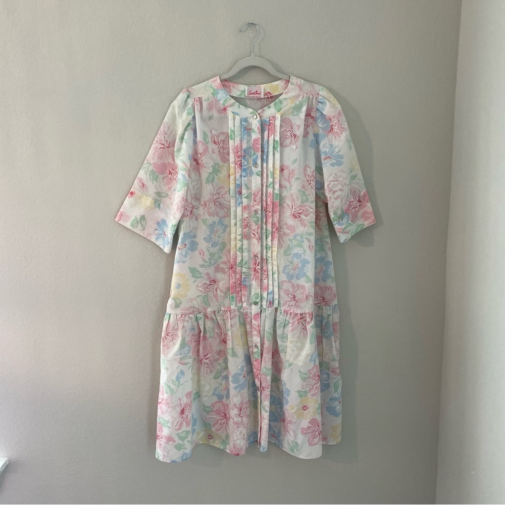 Vintage Mumu Dressing Robe Nightgown Smart Time Pastel Floral